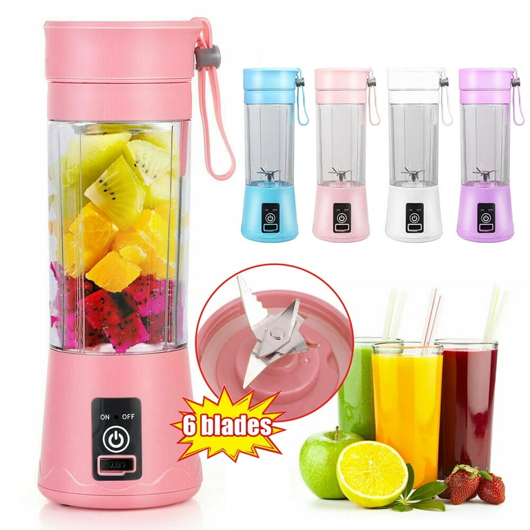 380ml Portable Blender, Mini Bottle Travel Electric Smoothie Blender Maker with 6 Blades for Juice Shakes, Pink