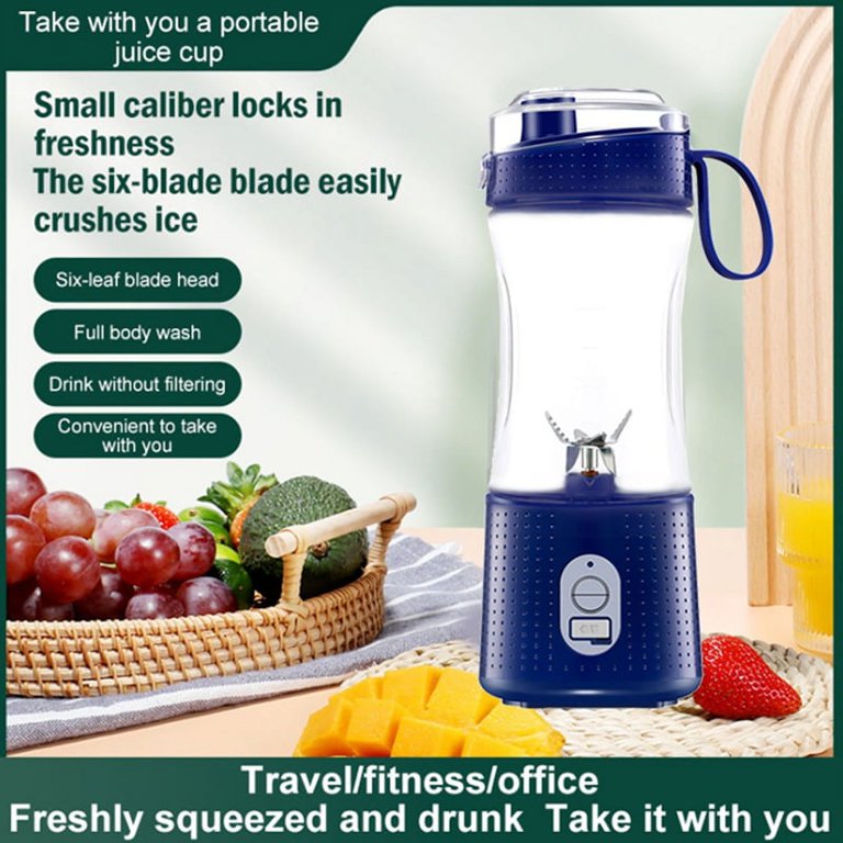 380 ml Portable Blender, Mini Bottle Travel Electric Smoothie Blender Maker  With 6 Blades for Juice shakes, Blue