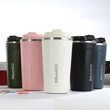 380ML Stainless Steel Car Coffee Cup Leakproof Insulated Thermal Thermos Cup Car Portable Travel Coffee Mug Green