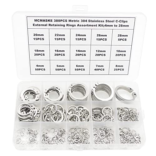 380PCS 4mm to 28mm Metric External Retaining Rings Assortment Kit;304 Stainless Steel Snap Rings C-Clips for Shaft$$Tools & Hardware Other