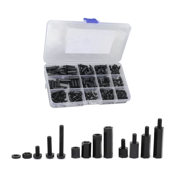 380Pcs Nylon Standoff Set with Spacers, Screws, and Nut 3mm Nylon Hexagonal Washer Nut with Storage Box Enduring