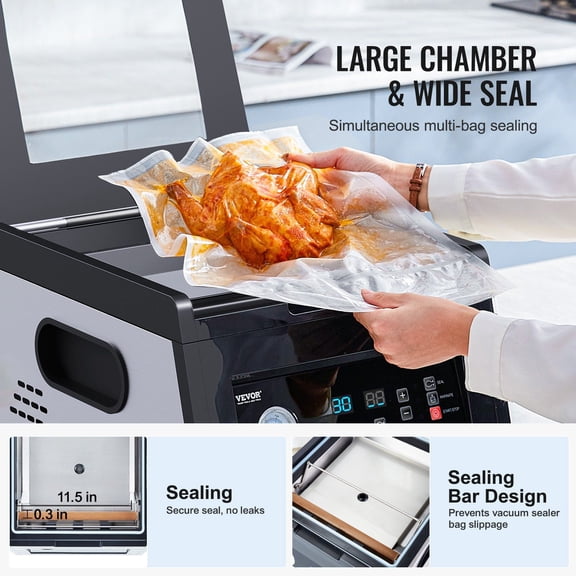 380W Chamber Vacuum Sealer Machine for Home and Commercial Use, Long 11.5" Sealing Edge Perfect for Large Cuts of Meat & Wet Foods, Durable Compact Build