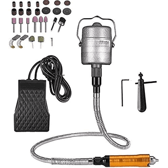 380W Rotary Tool Flex Shaft Hanging Grinder Machine Carver Electric Multi-function Metalworking Tools Repair Kit, Foot Pedal Control, Metal Flexible Shaft, 23000 RPM$$Tools & Hardware Other