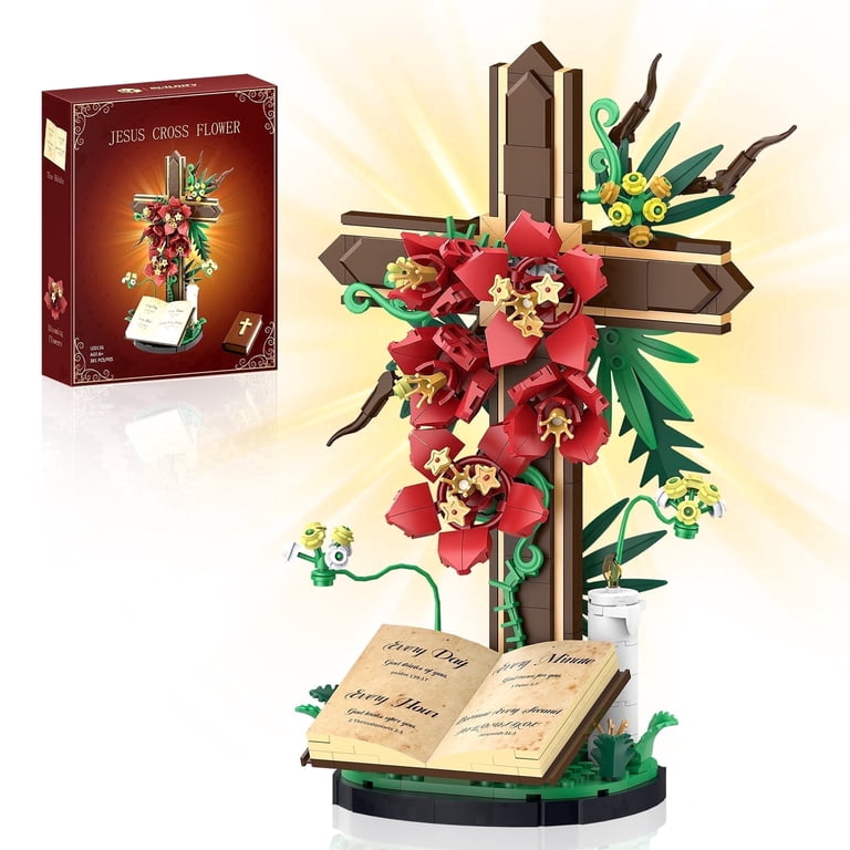 小物 JUSUS Tenhorses 381pcs Cross Building Blocks LED Decor, Religious Gift