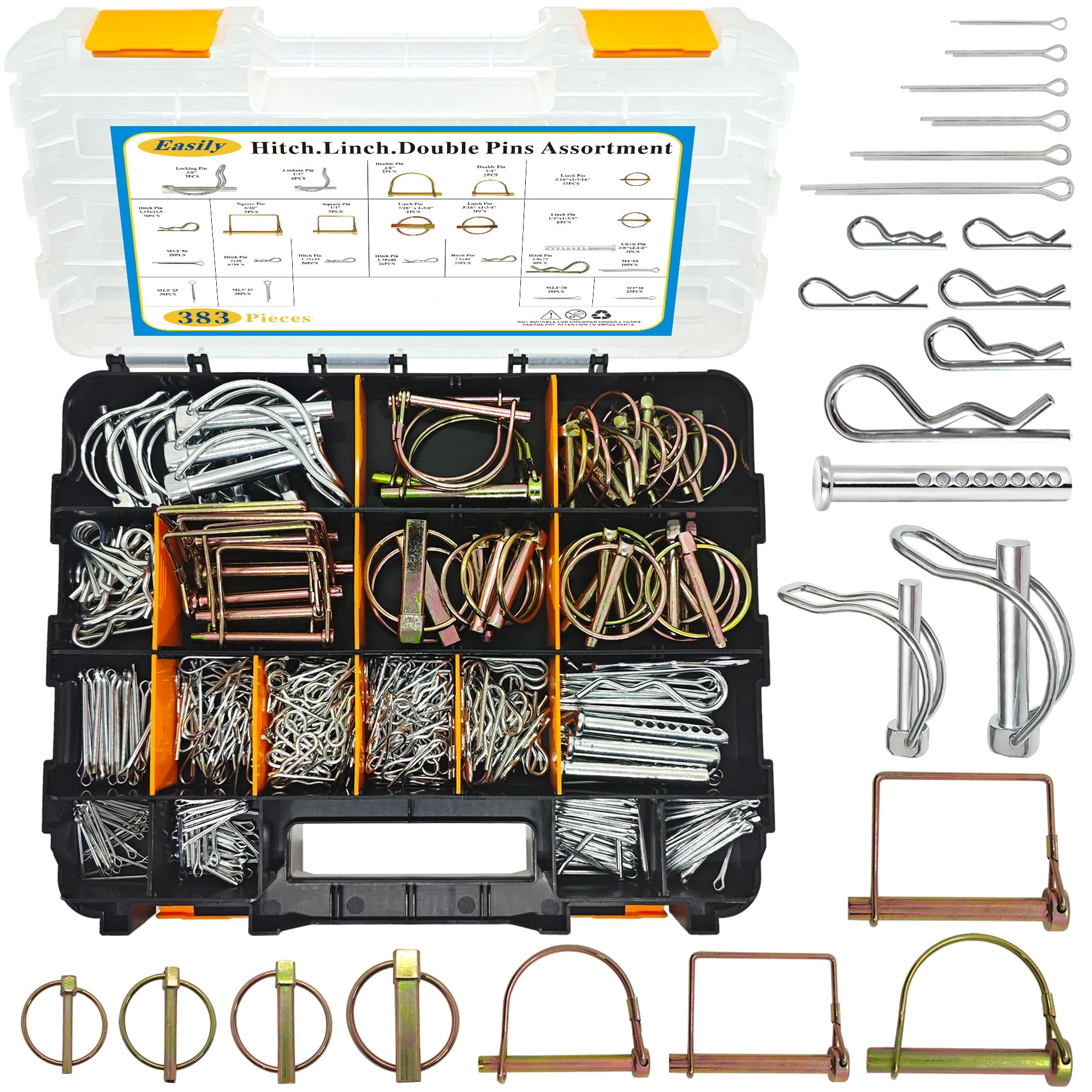 367 PCS Heavy Duty Pin Assortment Kit, Hitch Pins R Clip Pins/ Hair - View #7
