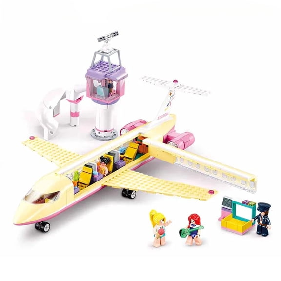 383PCS Holiday Airplane Building Blocks Dream Pink Plane Model Bricks Creative Desktop Deco Educational DIY Toys For Kids Gifts