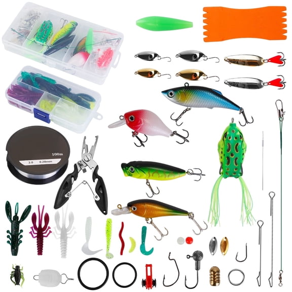 383Pcs Fishing Lures Tackle Box Bass Fishing Kit Including Animated Lure Crankbaits Spinnerbaits Soft Plastic Worms for Saltwater & Freshwater Fishing Gear