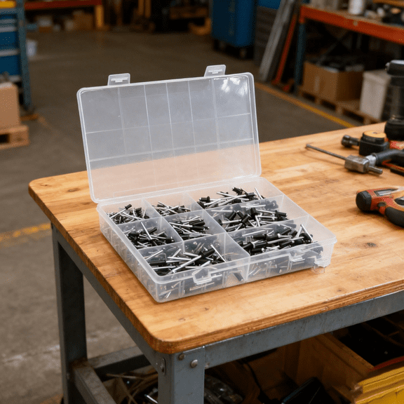 385 Pcs Aluminium Dome Head Blind Rivets Assortment Kit, Fasten Rivets Set with Steel Mandrel, 7.7 x 5.1 x 1.4 in / 19.5 x 13 x 3.6 cm Storage Case, Black