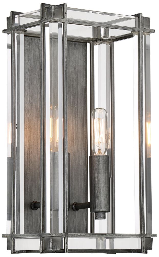 Langen Square 2-Light Antique Nickel Vanity Wall Sconce with Acrylic Shades