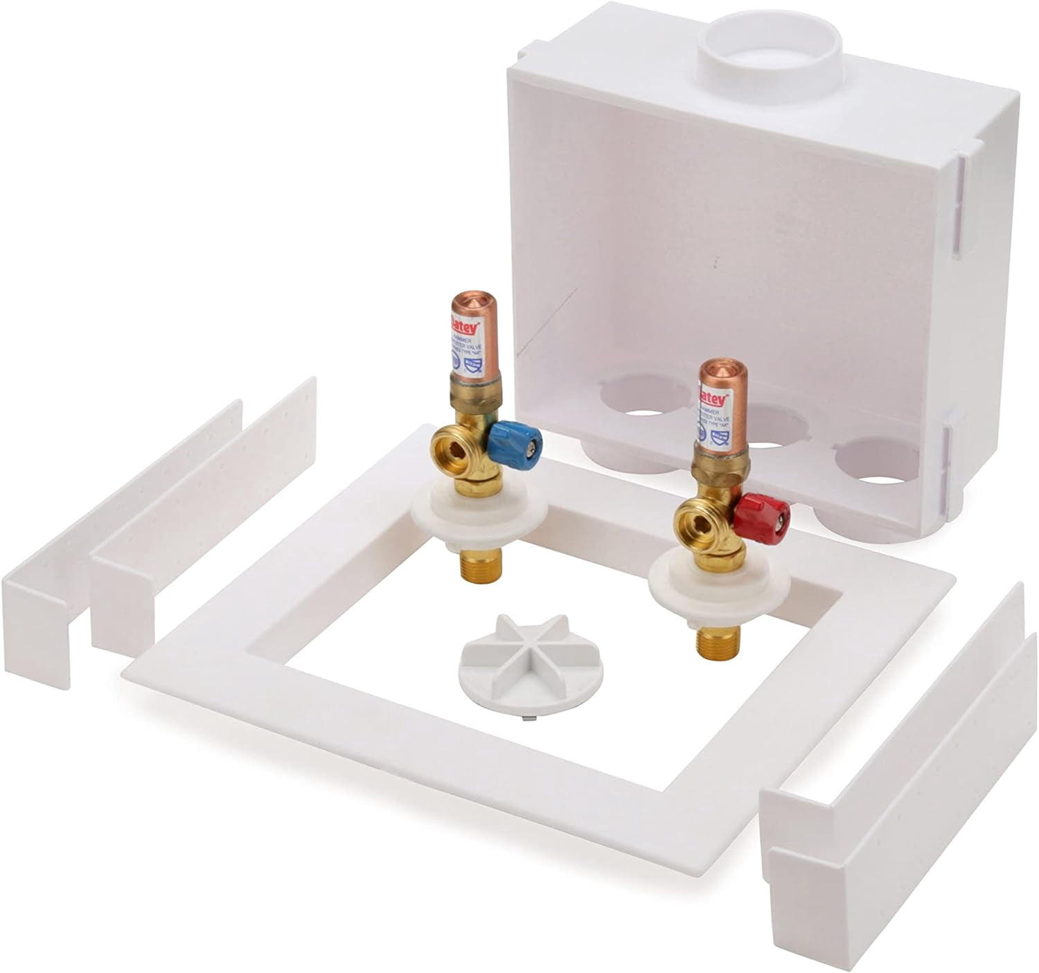 38569 Quadtro Washing Machine Outlet Box, Hammer Arrestors, 1/4 Turn, Copper