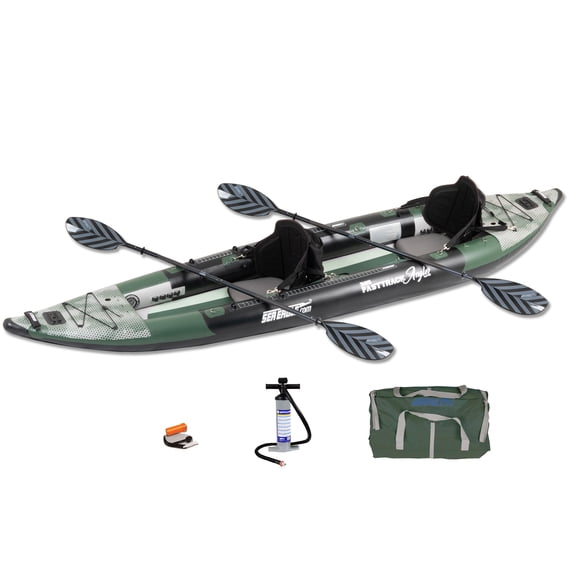 385FTA Redesigned Fasttrack Angler 1–2-Person Inflatable Hunter Green Fishing Kayak-External Rigid Inflatable Keel, Rugged Hull Material, Non-Slip Padded Floor- Pro Angler Package