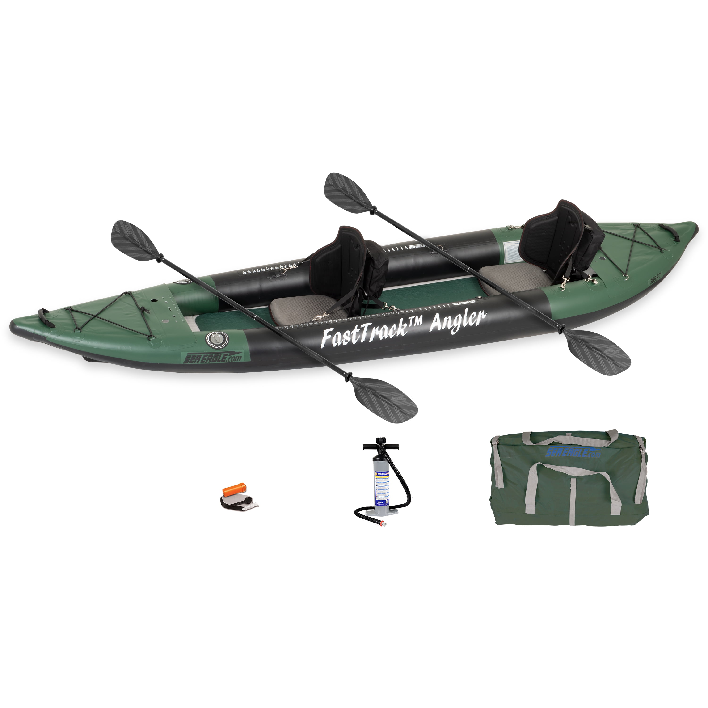 385FTA Fasttrack Angler 1–2-Person Inflatable Hunter Green Fishing  Kayak-External Rigid Inflatable Keel, Rugged Hull Material, Non-Slip Padded  Floor