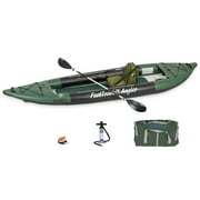 385FTA Fasttrack Angler 1–2-Person Inflatable Hunter Green Fishing Kayak-External Rigid Inflatable Keel, Rugged Hull Material, Non-Slip Padded Floor, Stitch Floor - Deluxe Solo Package