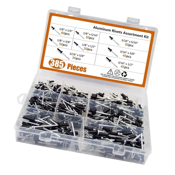 385pcs Metal Rivets Set with Large Flanges Assorted Size Metal Blind ...
