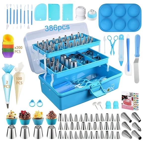 386-Piece Cake Decorating Kit with Piping Tips, Frosting Tools & Baking Accessories