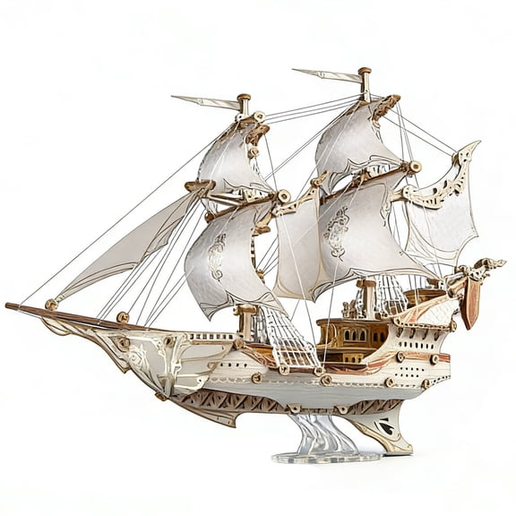 386PCS Victorian Elf Ship DIY Wooden Sailboat 3D Puzzle Model Kit, Airship Building Set, Black, Detailed Assembly Ship Craft(Elf Ship)