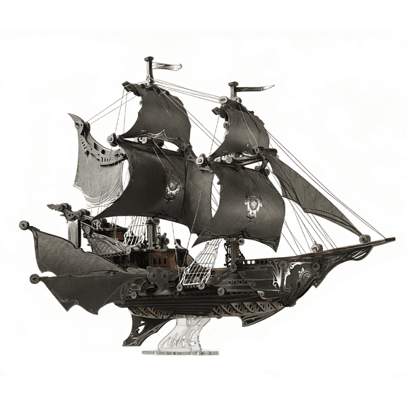 386PCS Wooden Sailboat 3D Puzzle Model Kit, Victorian Elf Ship DIY Assembly Set, Fantasy Airship Display Decor-Black