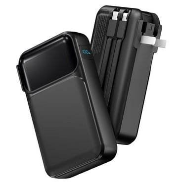38800mAh Portable Charger Power Bank with Built-in Cable and AC Wall Plug,22.5W Mini Fast Battery Pack,Compatible with iPhone/Android and All Smart Device,with LED Display(Black)-Travel Essentials