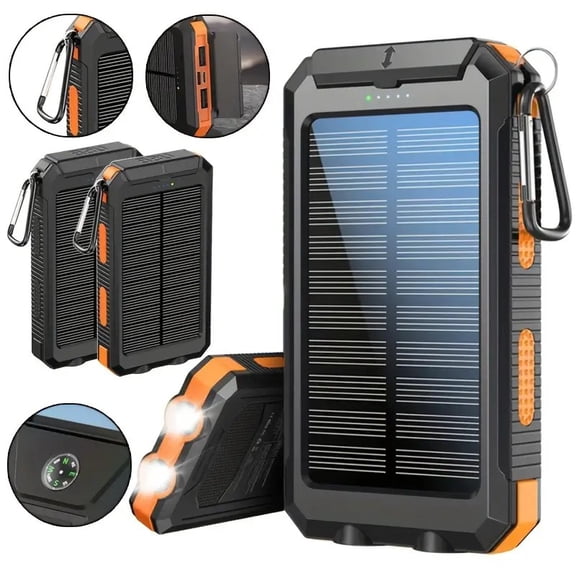 38800mAh Super Capacity Solar Charger with 2 LED Light Flashlight & Compass for Outdoor Camping Hiking, Portable Power Bank with 3-Outputs for iPhone/iPad/Android Phones-Orange