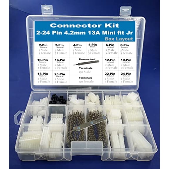 (389PCS) Mini-Fit Jr 13amp, (2-24 Pins) Terminals Size 18-24 AWG Connector Kit w/RemoveTool$$Electrical