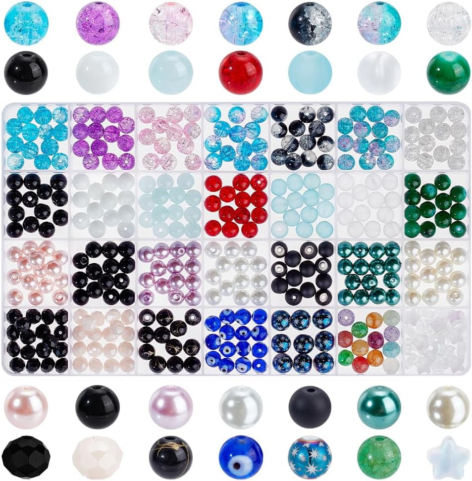 389pcs 8mm Glass Beads 28 Styles Black Bracelet Beads Beads Loose Beads Spacers DIY