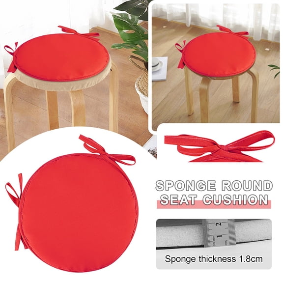 38Cm Round Bar Stool Cushion, Thick Circle Chair Pad, Anti Slip Stool Pad with Straps, Used in Kitchens and Restaurants, Red