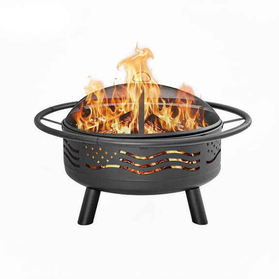 38Inch Wood Burning Fire Pit with Spark Screen and Poker