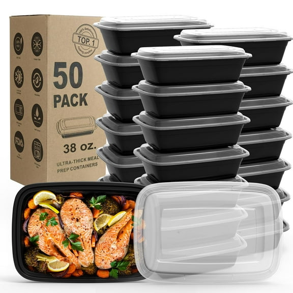 Meal Prep Containers  50pack [38oz] Food StorWith Lids ReusableStackablewave/dishwasher/freezer Safe