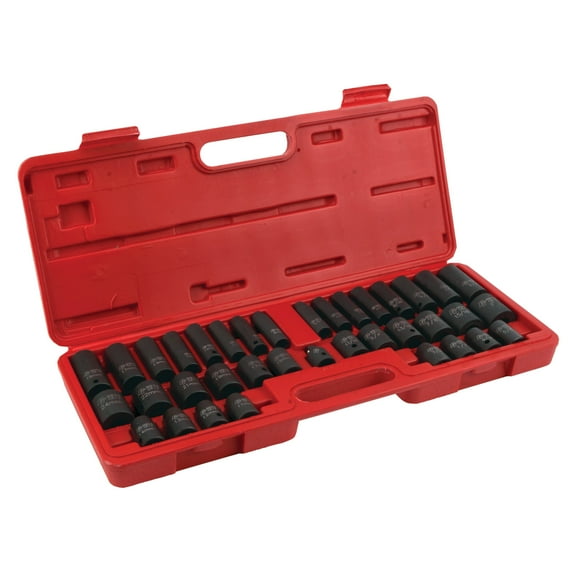 Performance Tool M796 36-Piece Socket Set - Drop Forged Chrome Vanadium Steel with SAE & Metric Deep and Standard Sizes in Storage Case