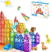 38PCS Animal Compatible Magnetic Tiles Set, Color Clear Window STEM Building Blocks with Zoo & Dinosaur Figures, Open-Ended Construction Toys for Kids 3+, Ideal Birthday Holiday Gift for Boys Girls