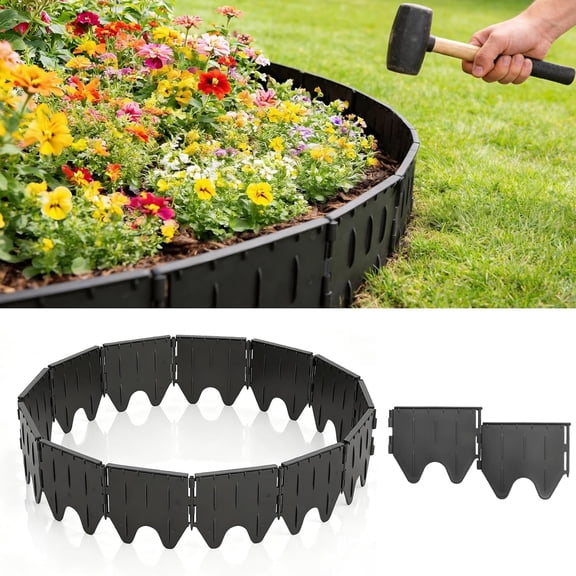 38PCS Garden Edging Border - 20FT Sturdy Landscape Flower Bed Lawn Borders, Plastic Decorative Fence Border, Interlocking Design for Patio Yard Pathway Sidewalk