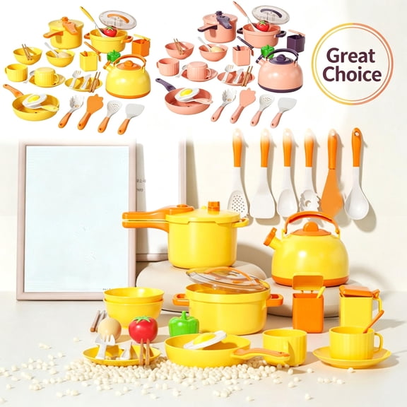 38PCS Kids Pretend Kitchen Cookware Playset, Simulation Cooking Toy, Safe ABS Plastic Little Chef Role Play Accessory, Educational Birthday Christmas Gift for Toddler Boys Girls Ages 4+
