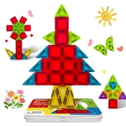 28PCS Magnetic Tiles Mini Travel Set, Magnetic Blocks Building Toys with Metal Box, Portable Educational Learning Toys s 3 and Up, Great for Travel and On-The-Go Play