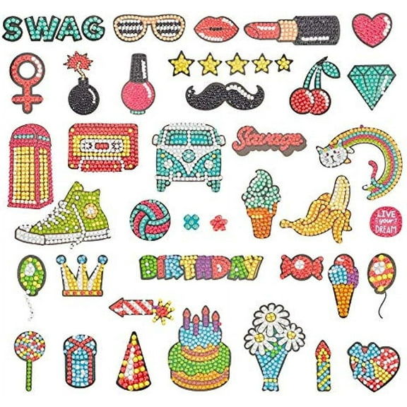 38Pcs 5D Diamond Art PaintingStickers Kit Diamond Art Painting Stickers DIY Handmade Paint by Numbers Diamonds Decorative for Adult Beginners