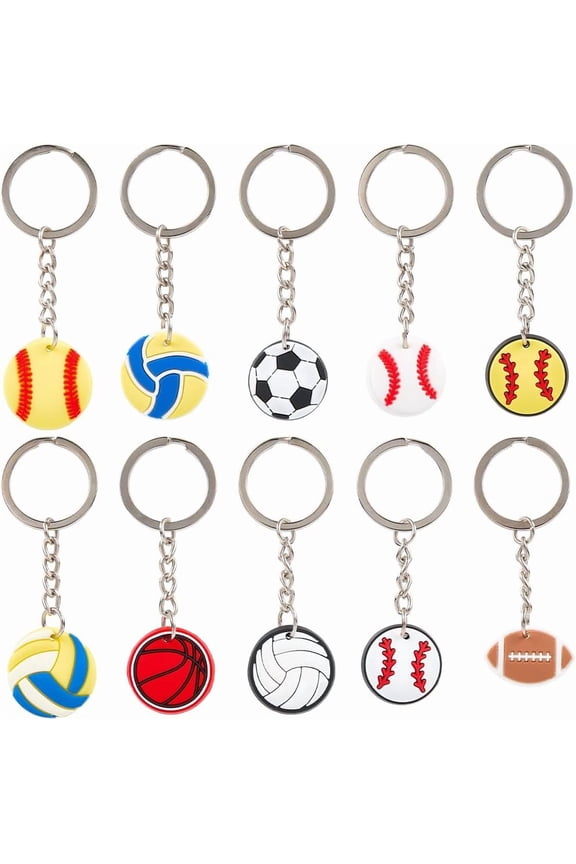 38Pcs Basketball Keychain Bulk Sports Balls Key Chains PVC Football Rugby Baseball Colorful Plastic Alloy Keyring diy Mixed Shapes
