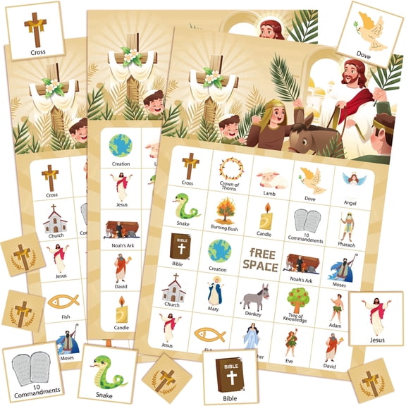 38Pcs Bible Bingo Game Set, Biblical Party Favors with Bible School Bingo Cards, Ideal for Religious Gatherings and Biblical Party Decorations