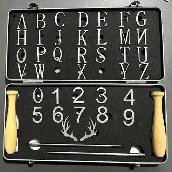 38Pcs Mini 1" Wood Branding Iron Set, A-Z Letters and 0-9 Numbers, 1.6 Inch Antlers with 10 Inch Wood Handle (38PCS 1" Number/Uppercase&Antlers Set)