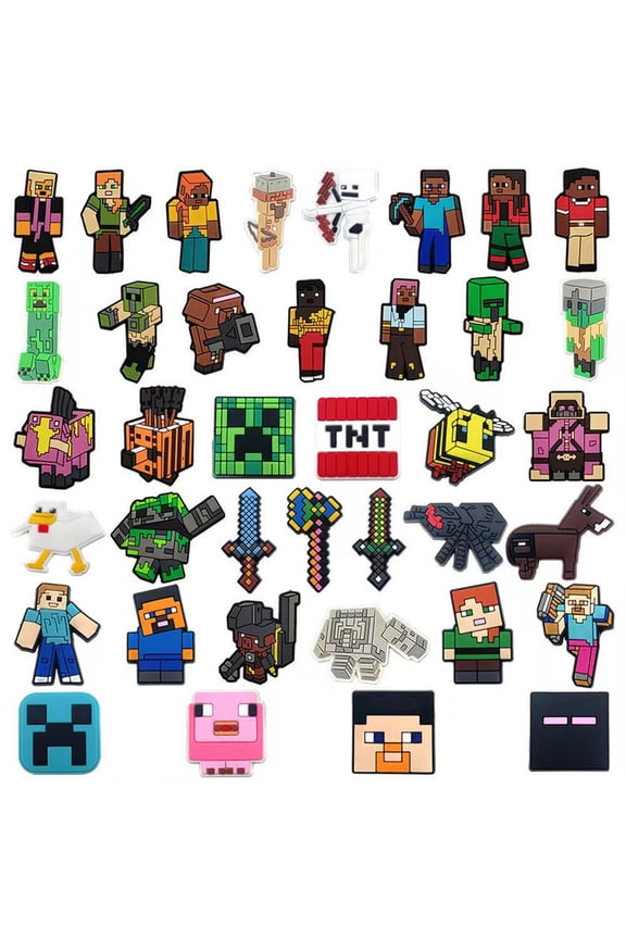38Pcs Pixel Shoes Charms Decoration, Game Themed Shoe Charms, Clog Accessories for Teens Adults, Great Party Favor and Holiday Gift