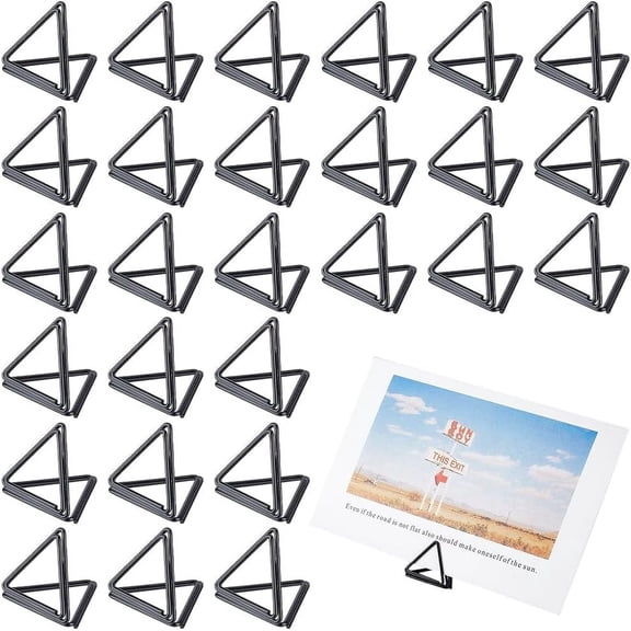 38Pcs Place Card Holder Black Triangle Shape Table Number Holder Wedding Table Card Holders Name Cards Picture Holders Metal Place Setting Holder Clips Stand