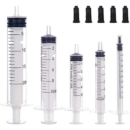 38Pcs Plastic Luer Lock Syringe Without Needle and 40Pcs Caps Syringes Including 5 Mixed Size