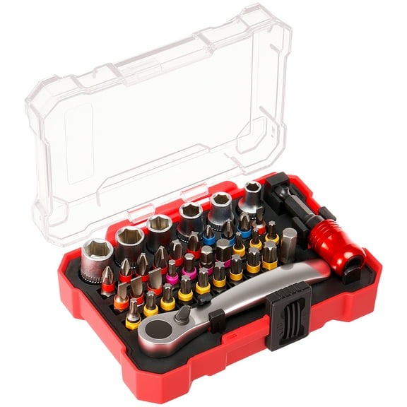 38Pcs Ratchet Wrench and Screwdriver Bit Set 1/4 Inch Hex Shank Magnetic Tip Screwdriver Bit with 6 Socket for Screws