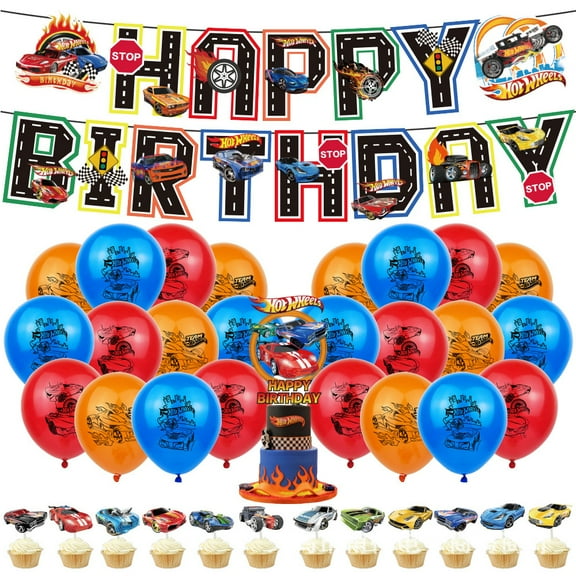 38Pcs/set Racing Cars Theme Birthday Party Sports Car Cartoon Latex Balloon Toys Surprise Banner Cake Toppers Decorations Props