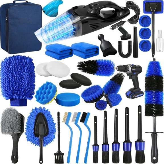 38PcsB Car Detailing Kit, Car Detailing Brush Set, Car Wash Cleaning Kit, Car Detailing Brushes, Professional Car Care Kit for Interior Exterior Wheels, Blue