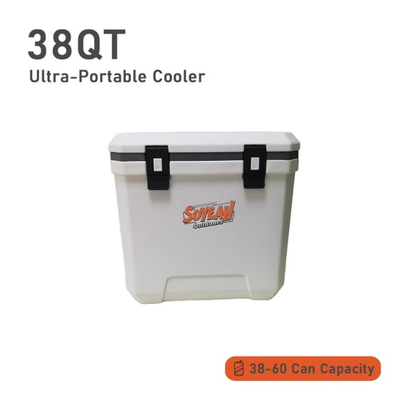 38QT Ultra-Portable Hard Cooler, 38-60 Can Leakproof Insulated Cooler with Anti-Slip Metal Handle & Secure Lock, Food-Grade LLDPE+PC for Boating, Camping & Picnic