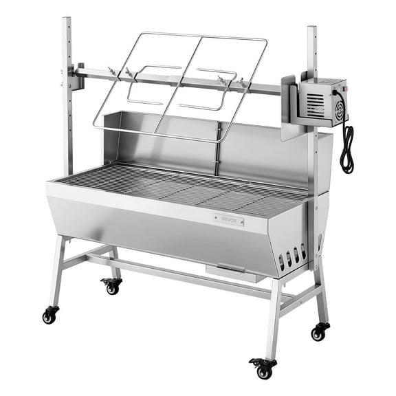 38W Electric Rotisserie Grill Stainless Steel BBQ Spit Roaster for Pig Lamb with 132 LBS Load Capacity 7 Level Height Adjustable Outdoor Camping Charcoal Grill Kit