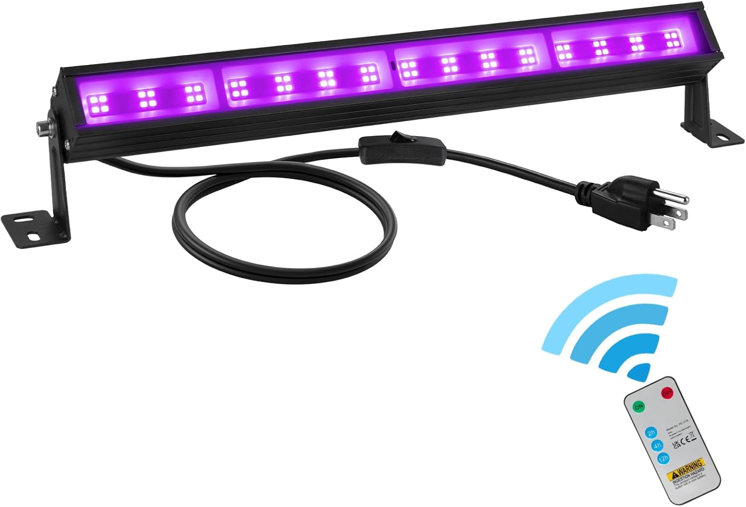 38W LED Black Light Bar Blacklight Bars with Plug and Switch Light Up 22x22ft Area for Glow Party Halloween Parties Bedroom Decorations Stage Lighting -1pack Carrying a Remote Control