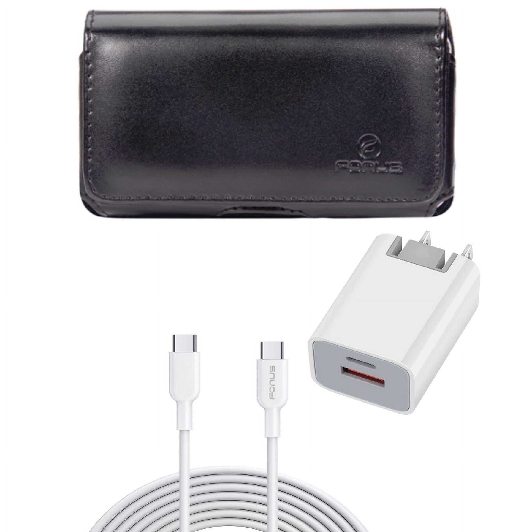 38W PD Home Charger & Case Belt Clip for iPhone 15 Pro - Fast Type-C 6ft Long Cable USB-C Power Cord and Leather Swivel Holster Loops N2O for iPhone 15 Pro (6.1")