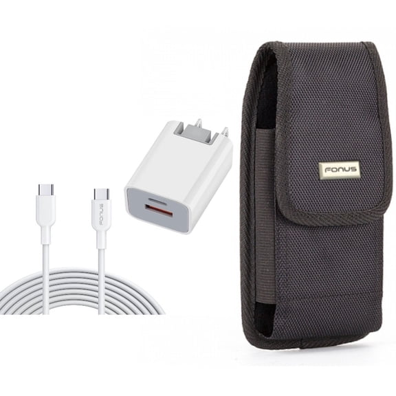 38W PD Home Charger & Case Belt Clip for iPhone 15 Pro - Fast Type-C 6ft Long Cable USB-C Power Cord and Swivel Holster Rugged Cover K6L for iPhone 15 Pro (6.1")