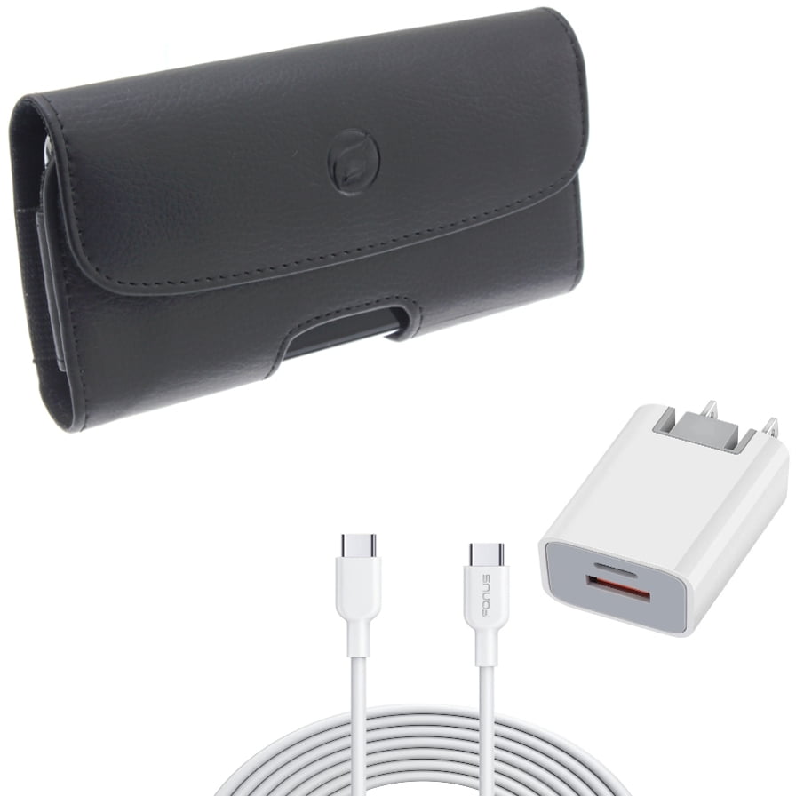 38W PD Home Charger & Case Belt Clip for iPhone 15 Pro Max - Fast Type-C 6ft Long Cable USB-C Power Cord and Leather Holster Cover Loops Q6P for iPhone 15 Pro Max (6.7")