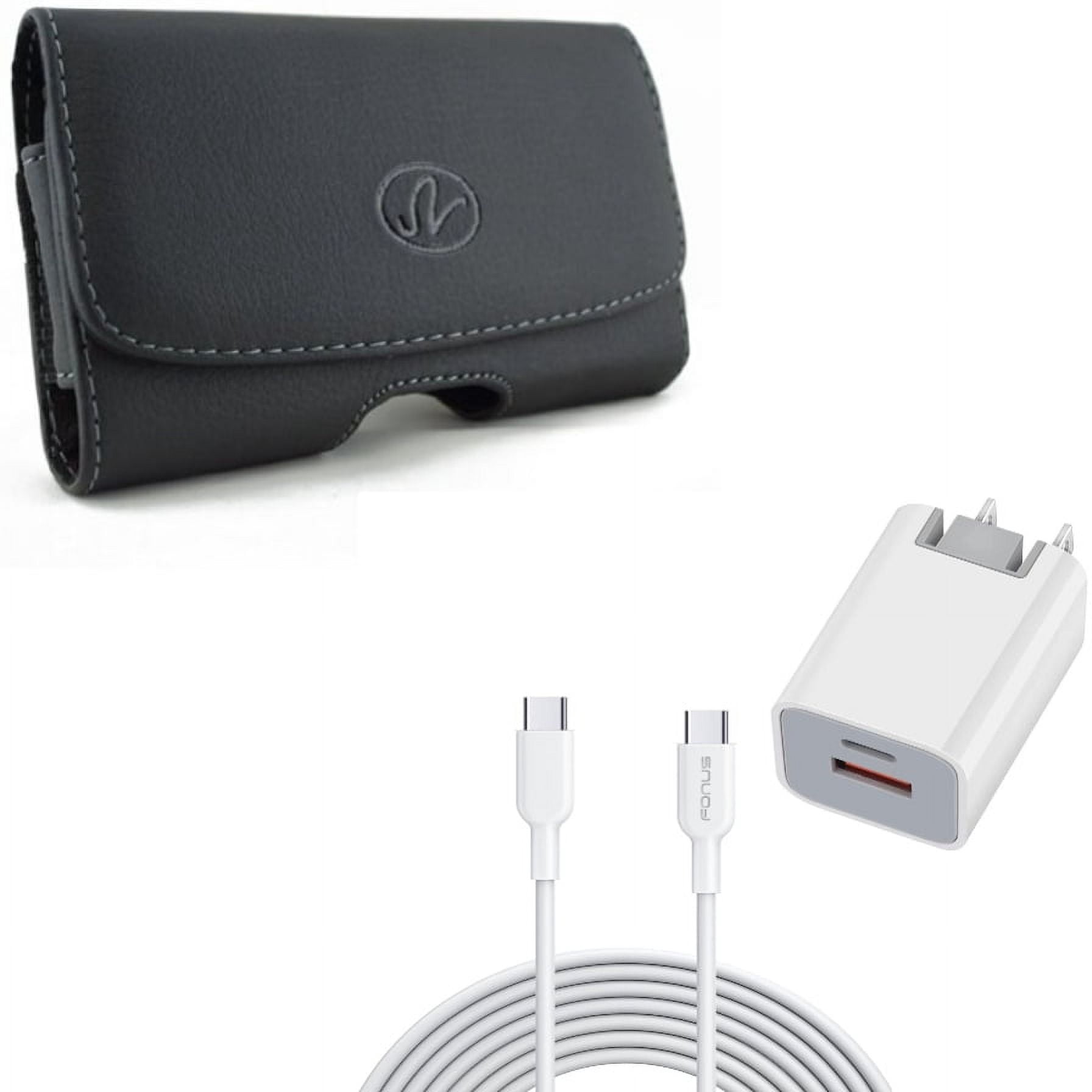 38W PD Home Charger & Case Belt Clip for iPhone 15 Pro Max - Fast Type-C 6ft Long Cable USB-C Power Cord and Leather Swivel Holster Loops V1O for iPhone 15 Pro Max (6.7")